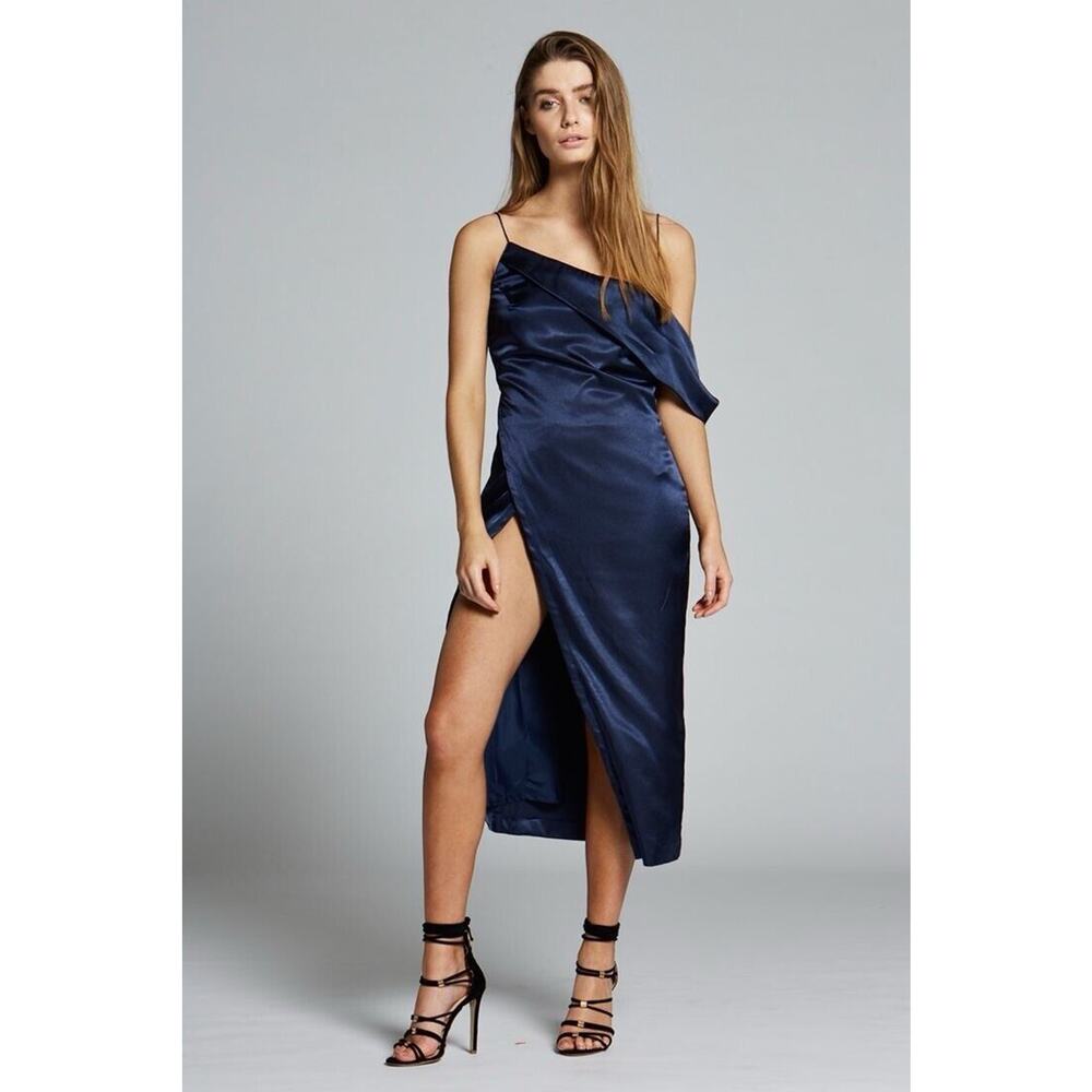 Maurie & Eve Navy Satin One Shoulder Womens Cocktail Dress Size‎ 2